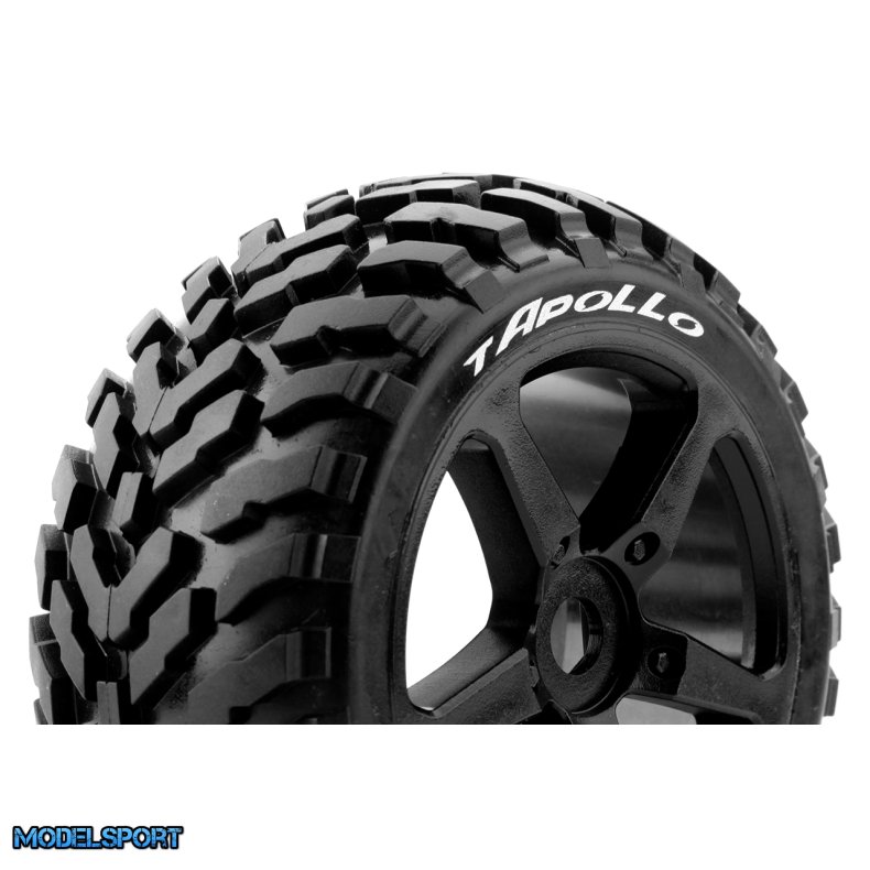 Louise RC - T-APOLLO - 1-8 Truggy Tire Set - Mounted - Soft - Black Spoke Wheels - 0-Offset - Hex 17mm - L-T3252SB