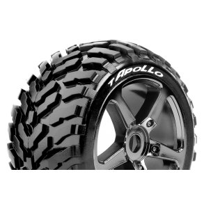 Louise RC - T-APOLLO - 1-8 Truggy Tire Set - Mounted - Soft - Black-Chrome Spoke Wheels - 0-Offset - Hex 17mm - L-T3252SBC