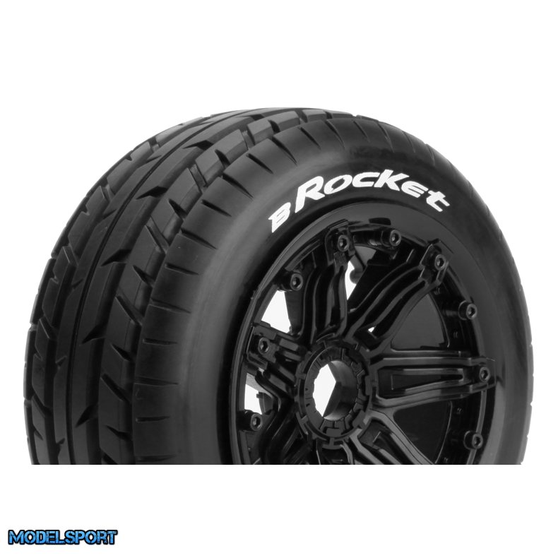 Louise RC - B-ROCKET - 1-5 Buggy Tire Set - Mounted - Sport - Black Bead-Lock Wheels - Hex 24mm - Front - L-T3266B