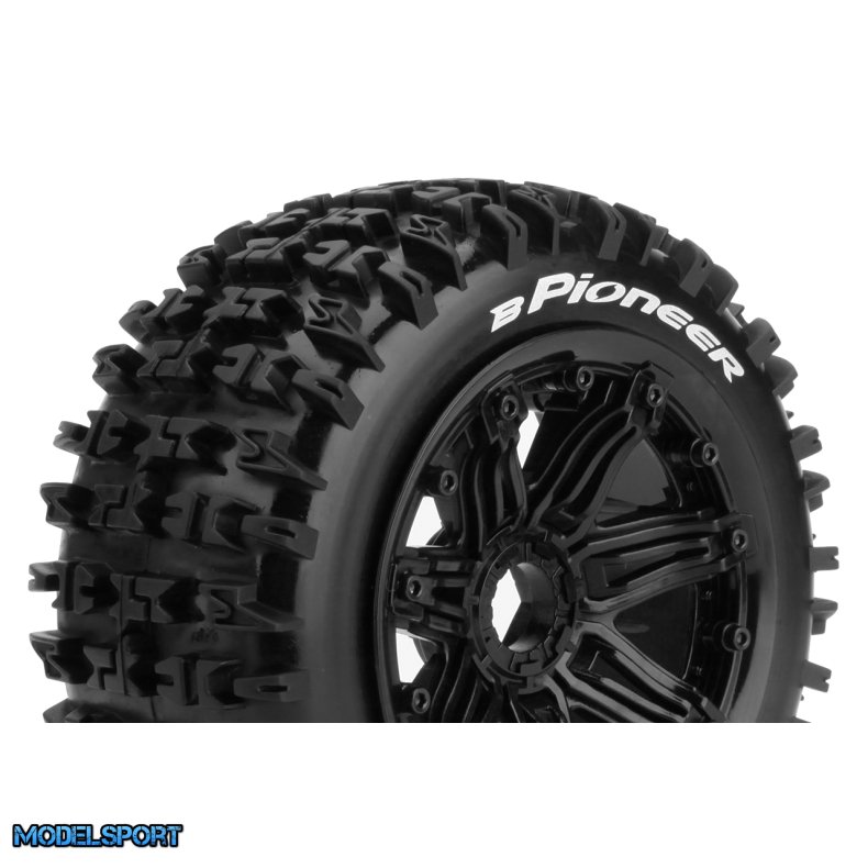 Louise RC - B-PIONEER - 1-5 Buggy Tire Set - Mounted - Sport - Black Bead-Lock Wheels - Hex 24mm - Front - L-T3267B