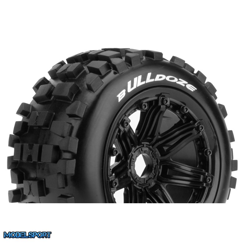 Louise RC - B-ULLDOZE - 1-5 Buggy Tire Set - Mounted - Sport - Black Bead-Lock Wheels - Hex 24mm - Front - L-T3268B