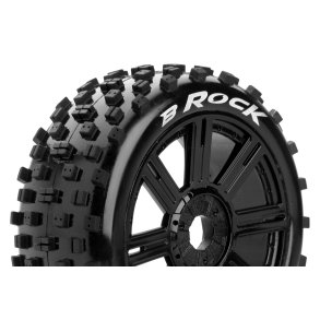 Louise RC - B-ROCK - 1-8 Buggy Tire Set - Mounted - Soft - Black Spoke Wheels - Hex 17mm - L-T3270SB