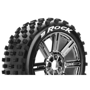 Louise RC - B-ROCK - 1-8 Buggy Tire Set - Mounted - Soft - Black-Chrome Spoke Wheels - Hex 17mm - L-T3270SBC
