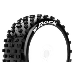 Louise RC - B-ROCK - 1-8 Buggy Tire Set - Mounted - Soft - White Wheels - Hex 17mm - L-T3270SW