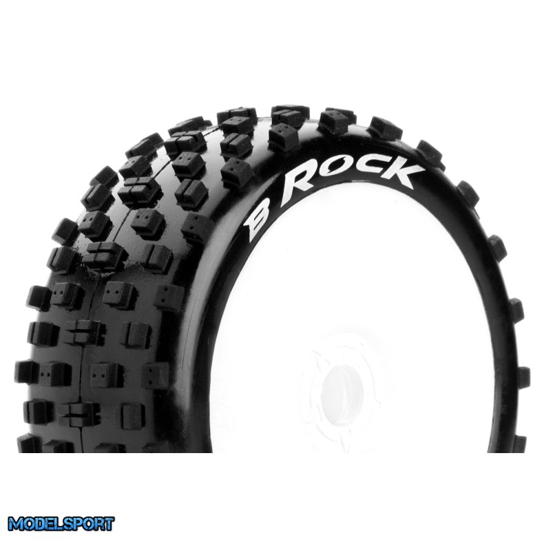 Louise RC - B-ROCK - 1-8 Buggy Tire Set - Mounted - Soft - White Wheels - Hex 17mm - L-T3270SW