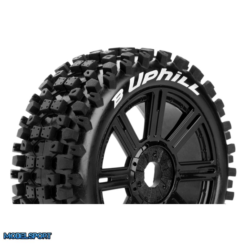 Louise RC - B-UPHILL - 1-8 Buggy Tire Set - Mounted - Soft - Black Spoke Wheels - Hex 17mm - L-T3271SB