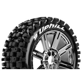 Louise RC - B-UPHILL - 1-8 Buggy Tire Set - Mounted - Soft - Black-Chrome Spoke Wheels - Hex 17mm - L-T3271SBC