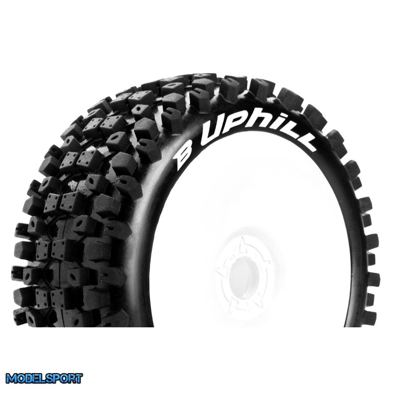 Louise RC - B-UPHILL - 1-8 Buggy Tire Set - Mounted - Soft - White Wheels - Hex 17mm - L-T3271SW