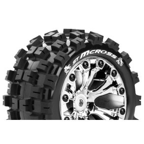 Louise RC - ST-MCROSS - 1-10 Stadium Truck Tire Set - Mounted - Sport - Chrome 2.8 Wheels - 1/2-Offset - Hex 12mm - L-T3272SCH