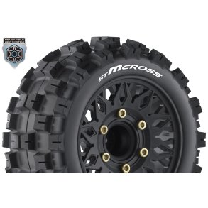 Louise RC - ST-MCROSS - 1-10 Stadium Truck Tire Set - Mounted - Sport - Black Wheels - Removable HEX 12 Narrow, 12 Wide, 14, 17mm - L-T3272X