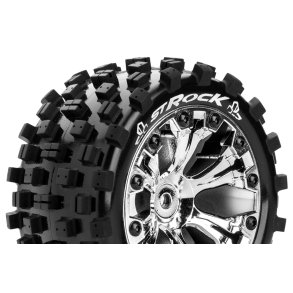 Louise RC - ST-ROCK - 1-10 Stadium Truck Tire Set - Mounted - Sport - Chrome 2.8 Wheels - 0-Offset - Hex 12mm - L-T3273SC