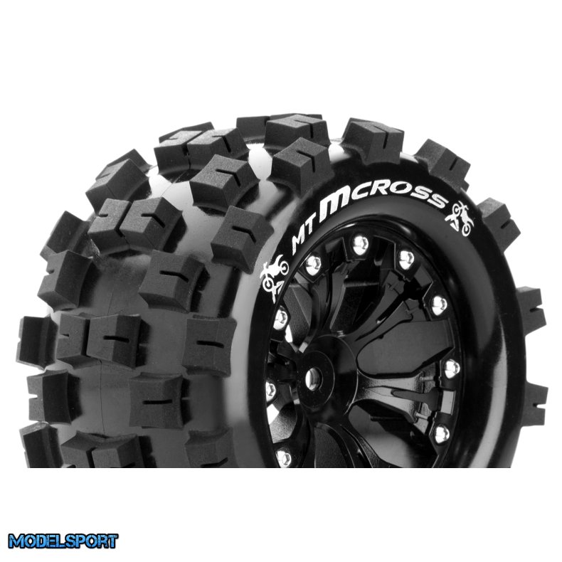 Louise RC - MT-MCROSS - 1-10 Monster Truck Tire Set - Mounted - Sport - Black 2.8 Wheels - 0-Offset - Hex 12mm - L-T3274SB
