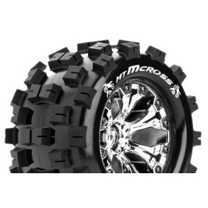 Louise RC - MT-MCROSS - 1-10 Monster Truck Tire Set - Mounted - Sport - Chrome 2.8 Wheels - 0-Offset - Hex 12mm - L-T3274SC