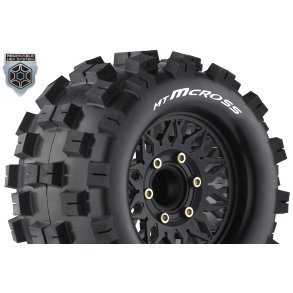 Louise RC - MT-MCROSS - 1-10 Monster Truck Tire Set - Mounted - Sport - Black Wheels - Removable HEX 12 Narrow, 12 Wide, 14, 17mm - L-T3274SX