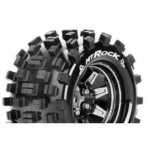 Louise RC - MT-ROCK - 1-10 Monster Truck Tire Set - Mounted - Sport - Black Chrome 2.8 Wheels - Hex 14mm - L-T3275SBCM