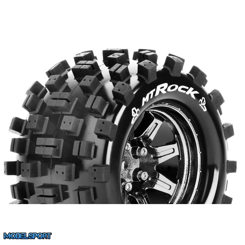 Louise RC - MT-ROCK - 1-10 Monster Truck Tire Set - Mounted - Sport - Black Chrome 2.8 Wheels - Hex 14mm - L-T3275SBCM
