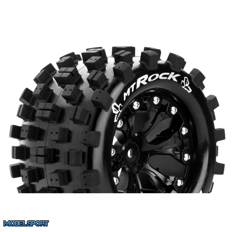 Louise RC - MT-ROCK - 1-10 Monster Truck Tire Set - Mounted - Sport - Black 2.8 Wheels - 1/2-Offset - Hex 12mm - L-T3275SBH