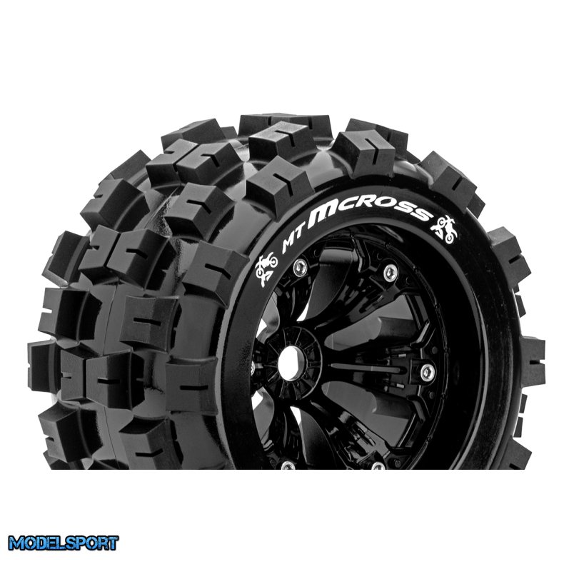 Louise RC - MT-MCROSS - 1-8 Monster Truck Tire Set - Mounted - Sport - Felgen 3.8 Schwarz - 0-Offset - Hex 17mm - L-T3276B