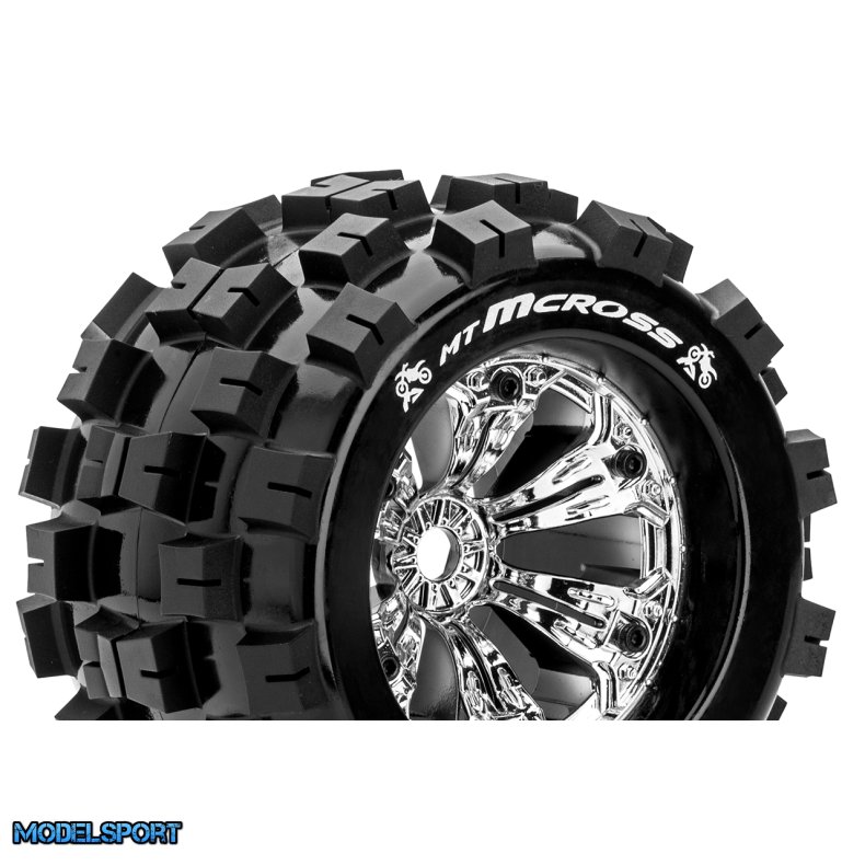 Louise RC - MT-MCROSS - 1-8 Monster Truck Tire Set - Mounted - Sport - Felgen 3.8 Chrom - 1/2-Offset - Hex 17mm - L-T3276CH
