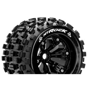 Louise RC - MT-ROCK - 1-8 Monster Truck Tire Set - Mounted - Sport - Felgen 3.8 Schwarz - 0-Offset - Hex 17mm - L-T3277B