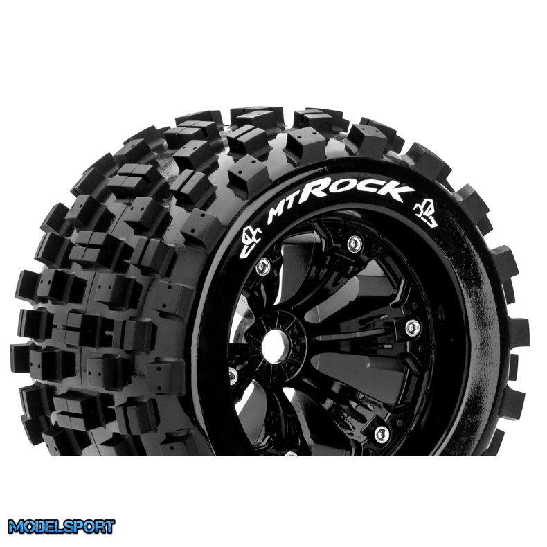 Louise RC - MT-ROCK - 1-8 Monster Truck Tire Set - Mounted - Sport - Felgen 3.8 Schwarz - 0-Offset - Hex 17mm - L-T3277B