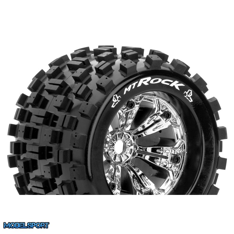 Louise RC - MT-ROCK - 1-8 Monster Truck Tire Set - Mounted - Sport - Felgen 3.8 Chrom - 0-Offset - Hex 17mm - L-T3277C