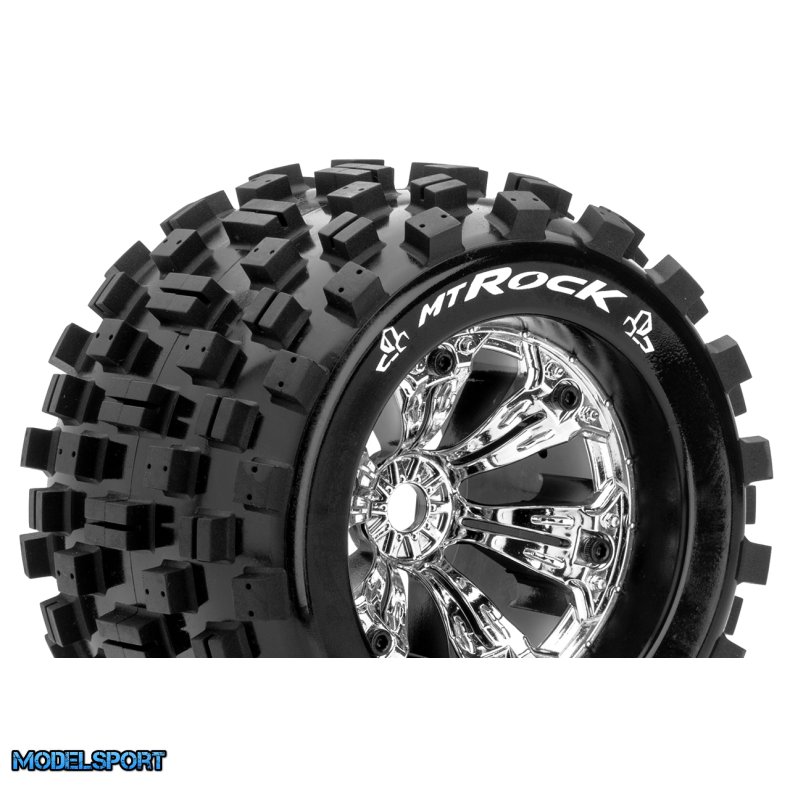Louise RC - MT-ROCK - 1-8 Monster Truck Tire Set - Mounted - Sport - Felgen 3.8 Chrom - 1/2-Offset - Hex 17mm - L-T3277CH