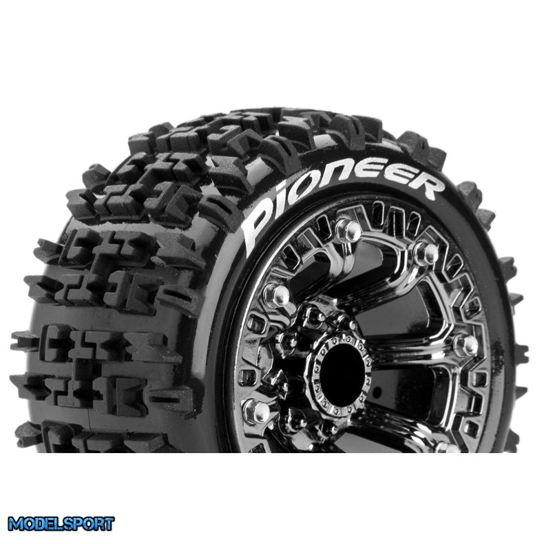 Louise RC - ST-PIONEER - 1-16 Truck Tire Set - Mounted - Sport - Black Chrome 2.2 Wheels - L-T3278SBC