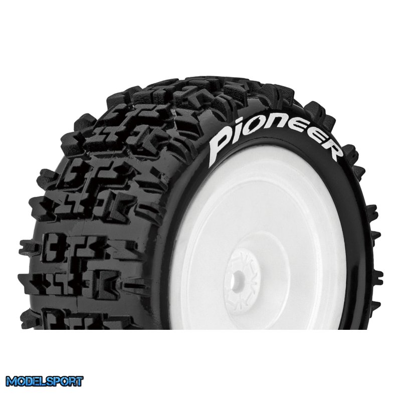 Louise RC - E-PIONEER - 1-10 Buggy Tire Set - Mounted - Soft - White Wheels - Hex 12mm - Rear - L-T3278SWKR