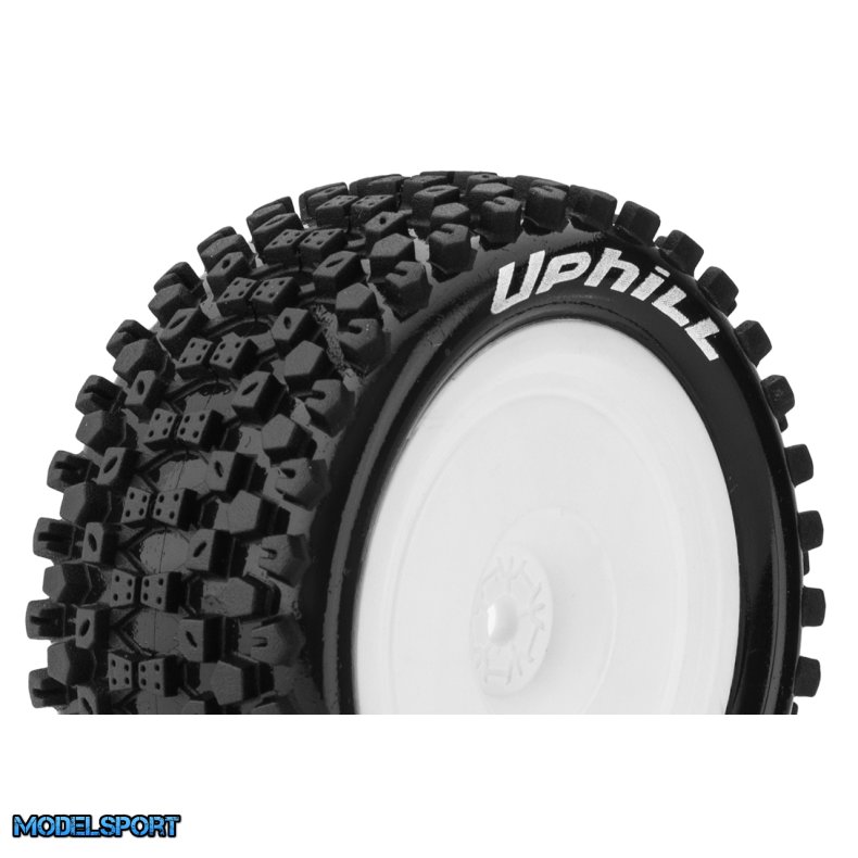 Louise RC - E-UPHILL - 1-10 Buggy Tire Set - Mounted - Soft - White Wheels - Hex 12mm - Rear - L-T3279SWKR