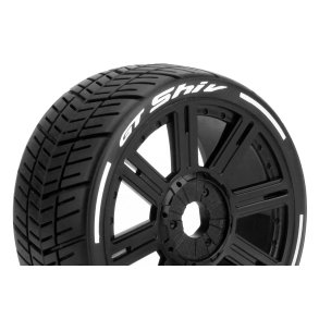 Louise RC - MFT - GT-SHIV - 1-8 Buggy Tire Set - Mounted - Soft - Black Spoke Wheels - Hex 17mm - L-T3284SB