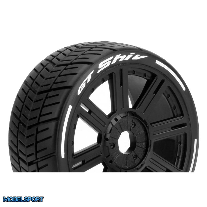 Louise RC - MFT - GT-SHIV - 1-8 Buggy Tire Set - Mounted - Soft - Black Spoke Wheels - Hex 17mm - L-T3284SB