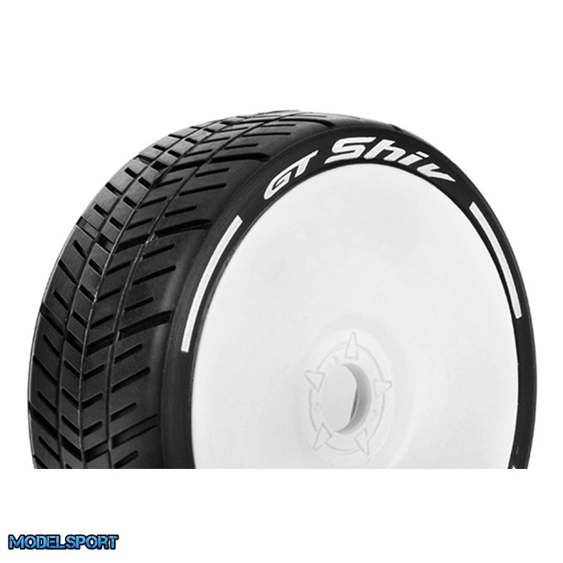 Louise RC - MFT - GT-SHIV - 1-8 Buggy Tire Set - Mounted - Soft - White Wheels - Hex 17mm - L-T3284SW