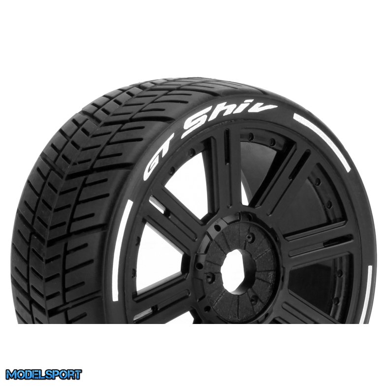 Louise RC - MFT - GT-SHIV - 1-8 Buggy Tire Set - Mounted - Super Soft - Black Spoke Wheels - Hex 17mm - L-T3284VB