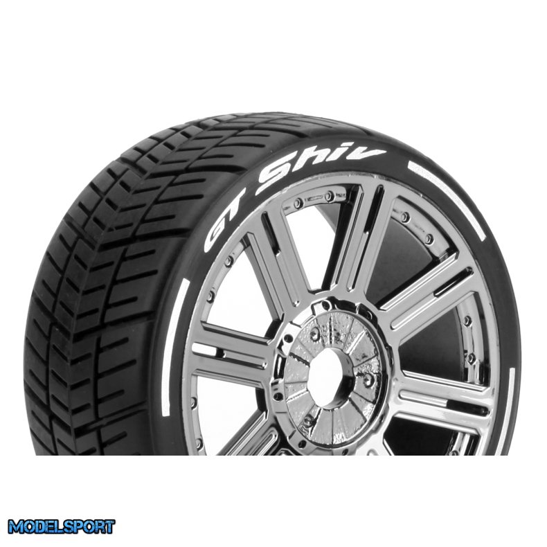 Louise RC - MFT - GT-SHIV - 1-8 Buggy Tire Set - Mounted - Super Soft - Black Chrome Spoke Wheels - Hex 17mm - L-T3284VBC