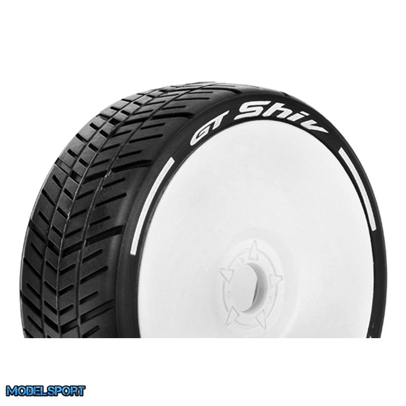 Louise RC - MFT - GT-SHIV - 1-8 Buggy Tire Set - Mounted - Super Soft - White Wheels - Hex 17mm - L-T3284VW