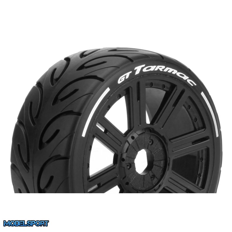 Louise RC - MFT - GT-TARMAC - 1-8 Buggy Tire Set - Mounted - Soft - Black Spoke Wheels - Hex 17mm - L-T3285SB