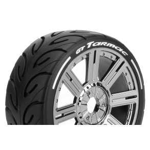 Louise RC - MFT - GT-TARMAC - 1-8 Buggy Tire Set - Mounted - Soft - Black Chrome Spoke Wheels - Hex 17mm - L-T3285SBC