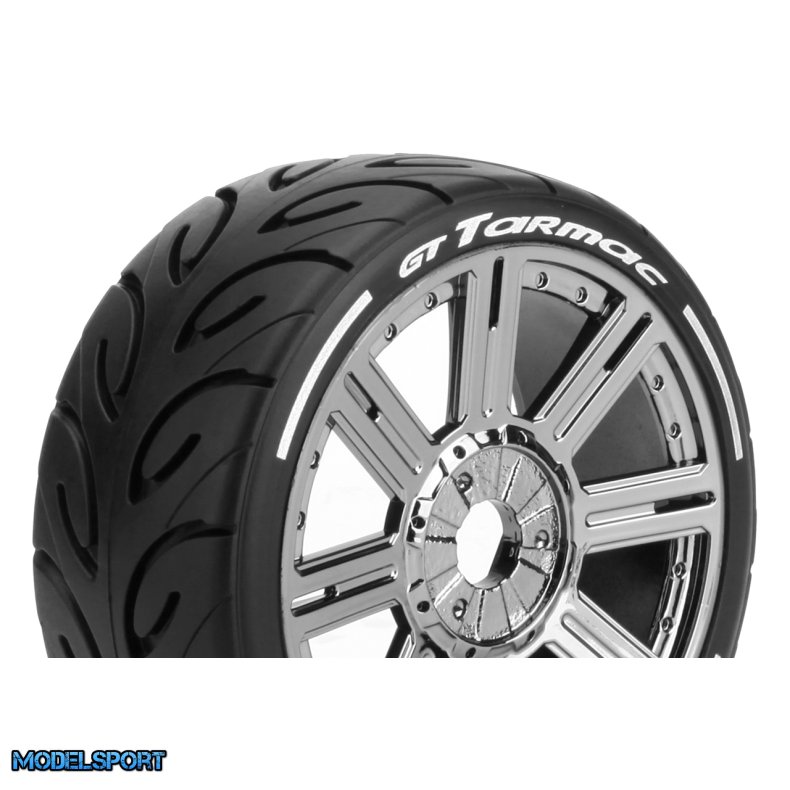 Louise RC - MFT - GT-TARMAC - 1-8 Buggy Tire Set - Mounted - Super Soft - Black Chrome Spoke Wheels - Hex 17mm - L-T3285VBC