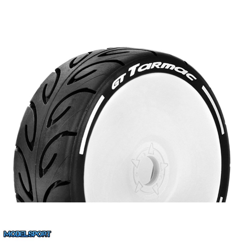 Louise RC - MFT - GT-TARMAC - 1-8 Buggy Tire Set - Mounted - Super Soft - White Wheels - Hex 17mm - L-T3285VW