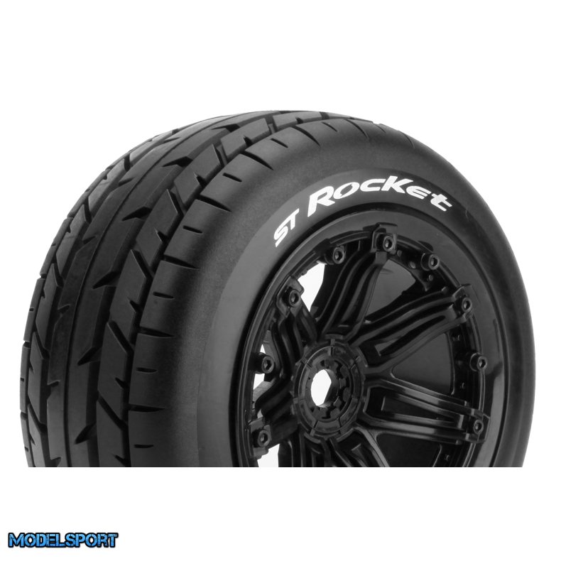 Louise RC - ST-ROCKET - 1-8 Stadium Truck Tire Set - Mounted - Sport - Black 3.8 Bead Style Wheels - Hex 17mm - L-T3286B