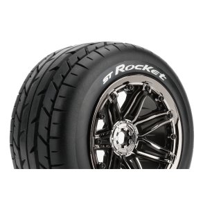 Louise RC - ST-ROCKET - 1-8 Stadium Truck Tire Set - Mounted - Sport - Black Chrome 3.8 Bead Style Wheels - Hex 17mm - L-T3286BC