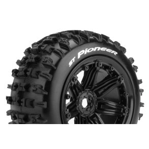 Louise RC - ST-PIONEER - 1-8 Stadium Truck Tire Set - Mounted - Sport - Black 3.8 Bead Style Wheels - Hex 17mm - L-T3287B