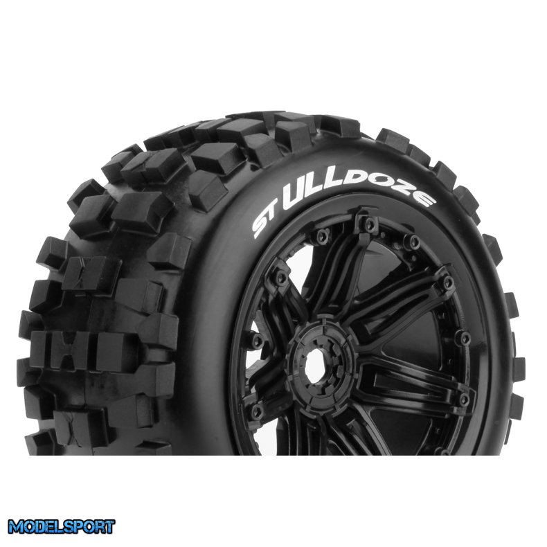 Louise RC - ST-ULLDOZE - 1-8 Stadium Truck Tire Set - Mounted - Sport - Black 3.8 Bead Style Wheels - Hex 17mm - L-T3288B