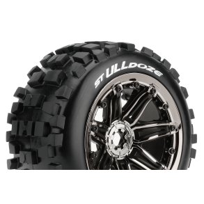 Louise RC - ST-ULLDOZE- 1-8 Stadium Truck Tire Set - Mounted - Sport - Black Chrome 3.8 Bead Style Wheels - Hex 17mm - L-T3288BC
