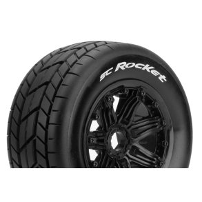 Louise RC - SC-ROCKET - 1-5 Short Course Truck Tire Set - Mounted - Sport - Black Bead-Lock Wheels - Hex 24mm - Rear - L-T3291B