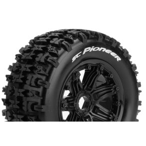 Louise RC - SC-PIONEER - 1-5 Short Course Truck Tire Set - Mounted - Sport - Black Bead-Lock Wheels - Hex 24mm - Rear - L-T3292B