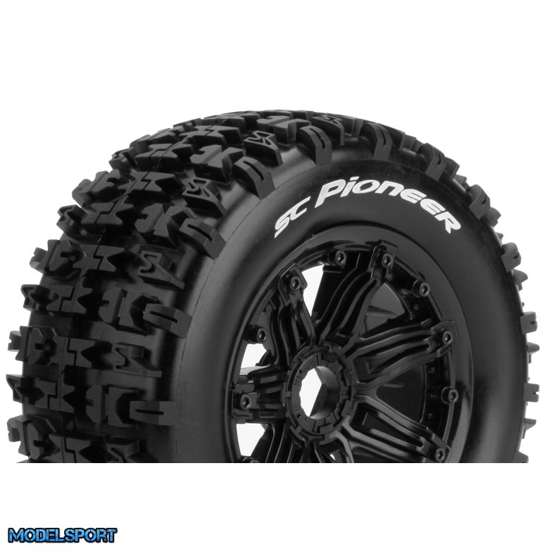 Louise RC - SC-PIONEER - 1-5 Short Course Truck Tire Set - Mounted - Sport - Black Bead-Lock Wheels - Hex 24mm - Rear - L-T3292B