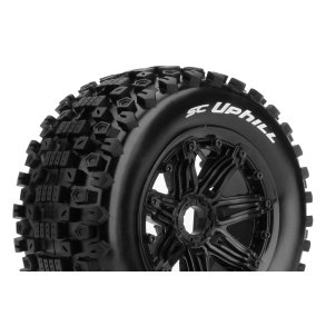 Louise RC - SC-UPHILL - 1-5 Short Course Truck Tire Set - Mounted - Sport - Black Bead-Lock Wheels - Hex 24mm - Rear - L-T3293B