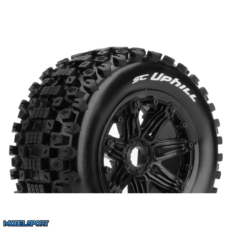 Louise RC - SC-UPHILL - 1-5 Short Course Truck Tire Set - Mounted - Sport - Black Bead-Lock Wheels - Hex 24mm - Rear - L-T3293B